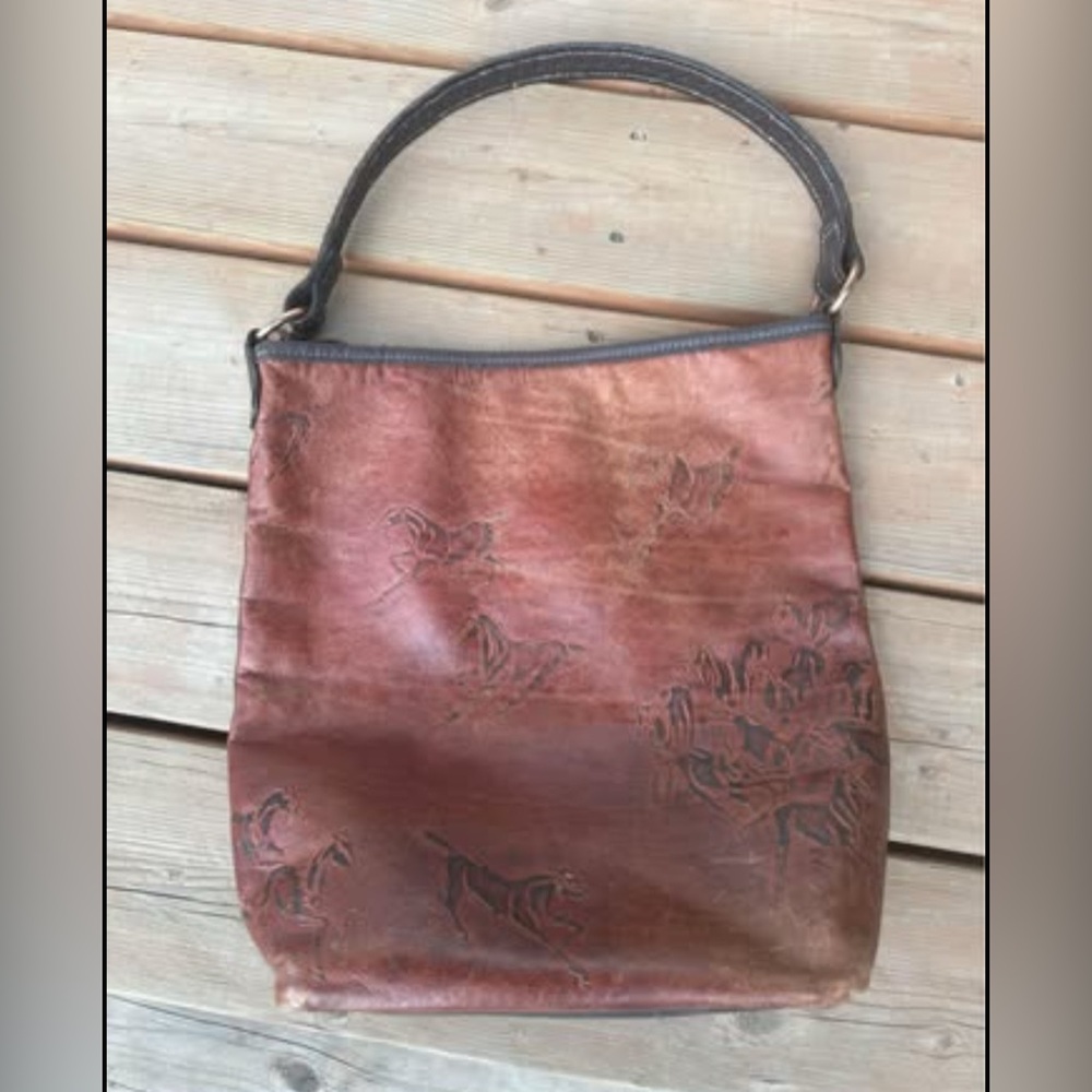 Double J Saddlery Leather Horse Messenger Tote Bag Purse